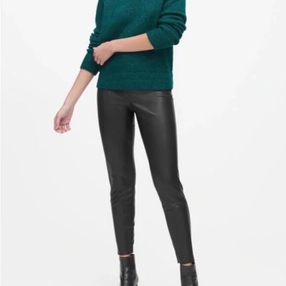 Banana Republic Black Vegan Faux Leather Devon Leggings Skinny Pant 2 Petite NWT - Picture 1 of 11